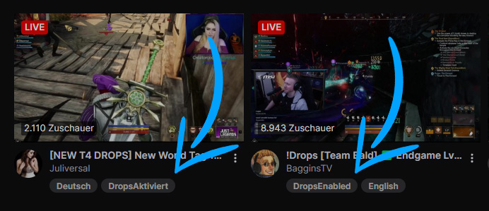 Bei diesen Streams sind Drops aktiviert